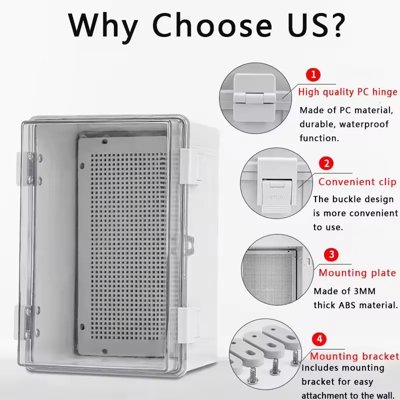 P66 Electrical Plastic Enclosure ABS Power Junction Box Outdoor Waterproof Distribution Box for Electric Instrument Project