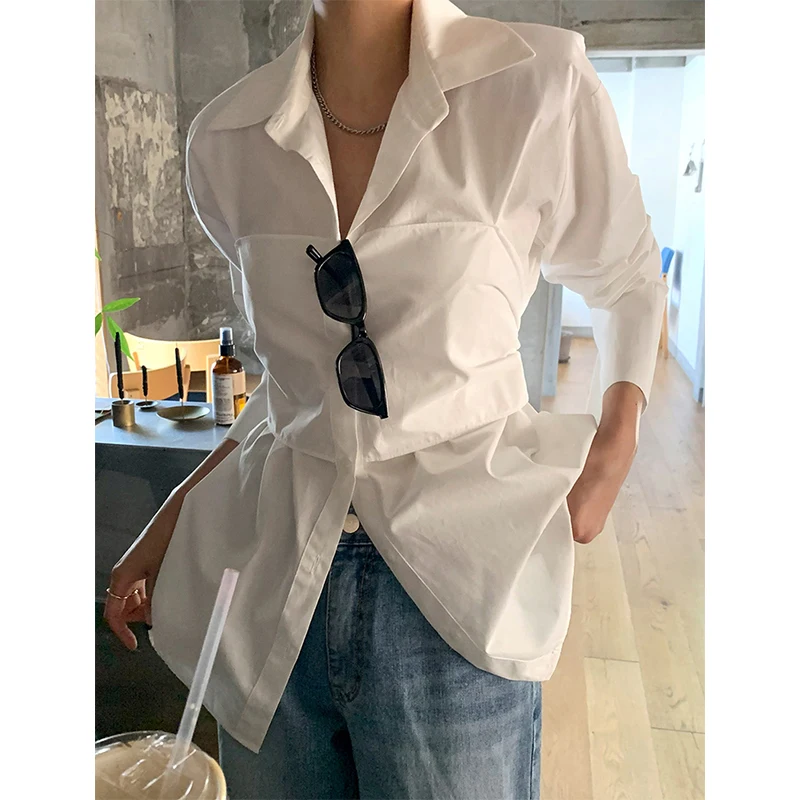 MEXZT Elegant White Shirts Women Fashion Streetwear Bow Bandage Blouses Office Ladies Korean Patchwork Long Sleeve Casual Tops