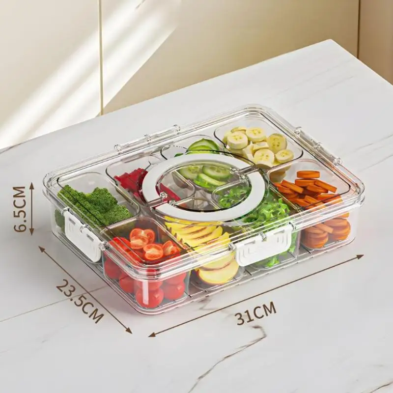 طبق مقسم مع غطاء صندوق تخزين الطعام صندوق الوجبات الخفيفة 8 شبكة صندوق الوجبات الخفيفة صندوق تخزين الفاكهة للثلاجة وجبة خفيفة الخضار سلطة فواكه #6