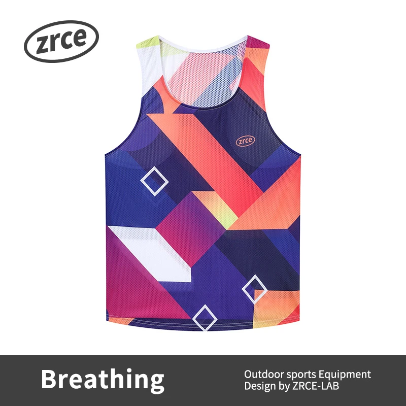 Men's Casual Sports Tank Track and Field Running Vests Breathable Polyester Spandex Washed Sublimation Print Crew Neck Gym Vest