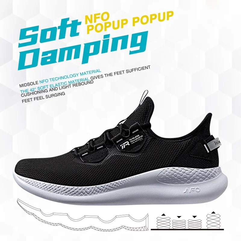 361 Degrees NFO One Pedal Men Running Sports Shoes Breathable Technology Mesh Cushioning Lightweight Rebound Sneakers 672112246