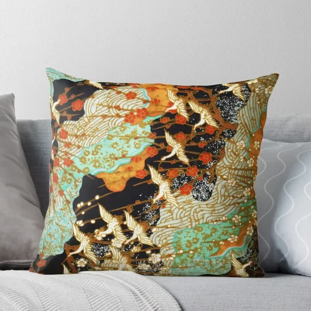 

FLYING CRANES AND SPRING FLOWERS Antique Japanese Floral Throw Pillow Pillowcase Ornamental Pillow pillow
