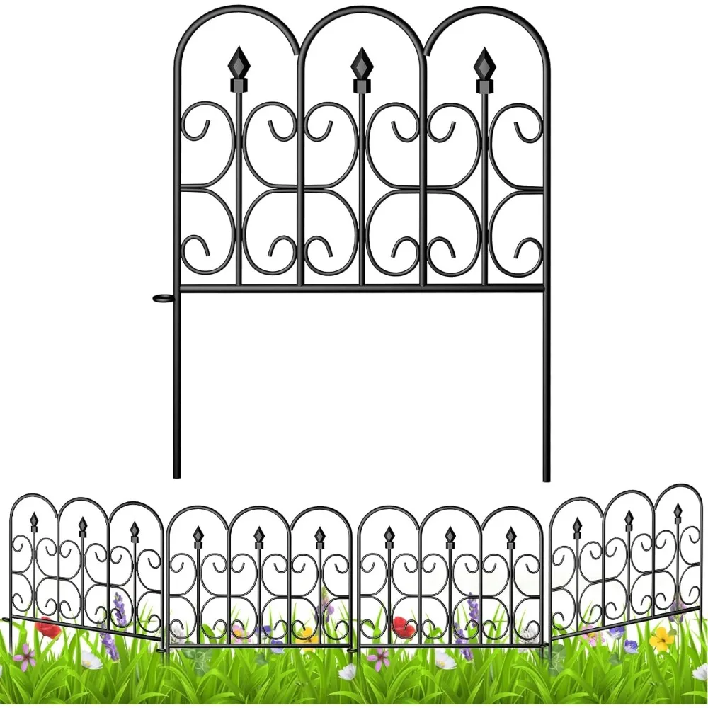 

Garden Fence, 5 Panels Decorative Fences and Borders, 24in(H)×10ft(L), Metal Fences Panels, Garden Fence