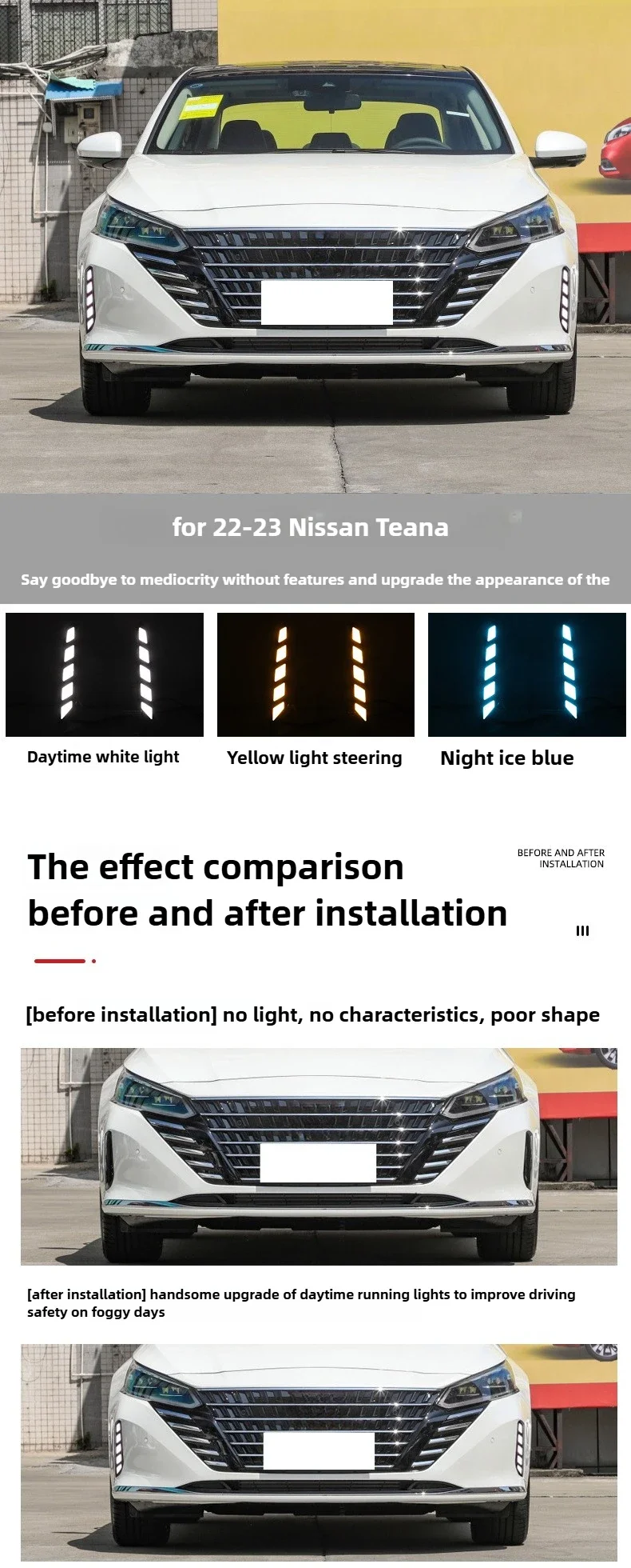 Car Led Daytime Running Lights for Nissan Teana 2022 2023 with Dynamic Turn Signal DRL Front Bumper Fog Lamp Modified Daylight detail image 1