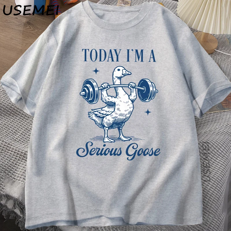Serious Goose Weightlifting T Shirt Funny Gym Workout Printed T-shirt Animal Lover Tshirt Harajuku Cotton Short Sleeve Tees - view 4