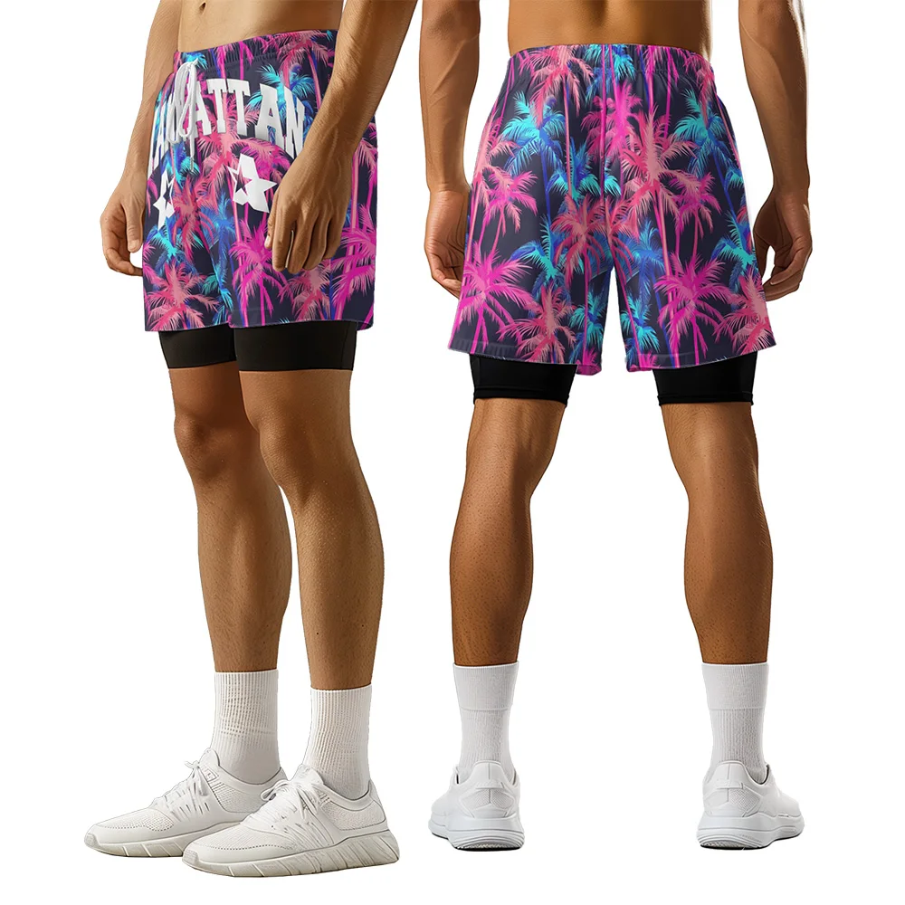 

2024 New Original letter design Summer Trend style 3D High print casual coconut tree color basketball style shorts