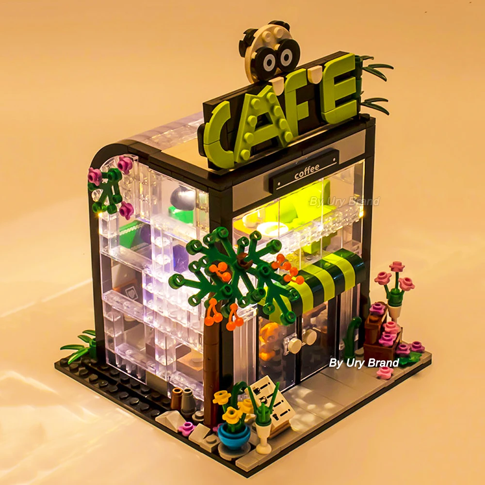 City Street View Creative House Coffee Shop Flower Store Architecture Building Block Bricks with LED Light Sets Toys for Girls