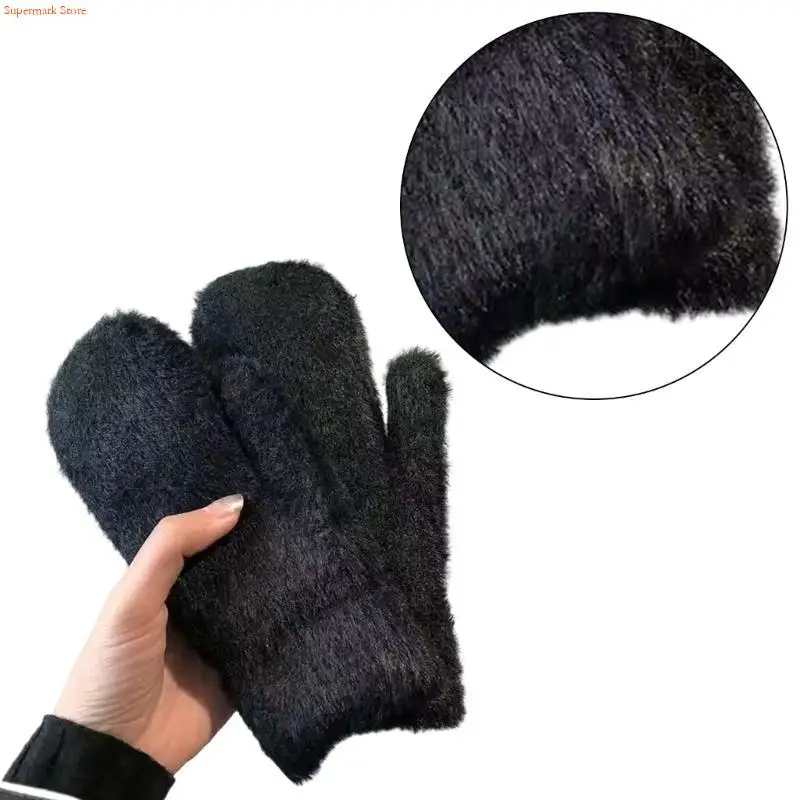 Q5WE Faux Furs Mittens Women Winter Warm Gloves Faux Furs Gloves Stretchy Cuff Comfortable Wear for Skating, Skiing,