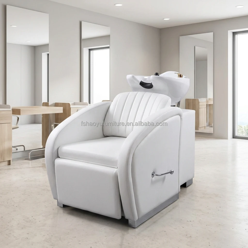 Hair-washing StationHot Sale Popular White Leather Shampoo Station With With Sink For Hair Care And Shampoo Beauty Salon