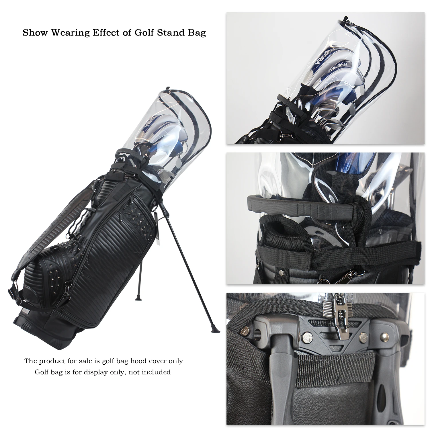 Golftaschenhülle, Golftaschenkappe, Stilvolles und transparentes PVC-Material, Vier Aktivitätsknöpfe – Detail 1