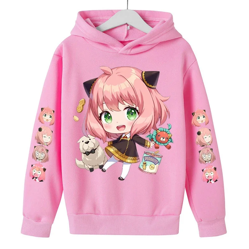 Anya Spy X Family-Sudadera con capucha para niñas, Tops de primavera y otoño, abrigo de ocio para niños pequeños, ropa de moda con estampado de Anime, 3-12 años