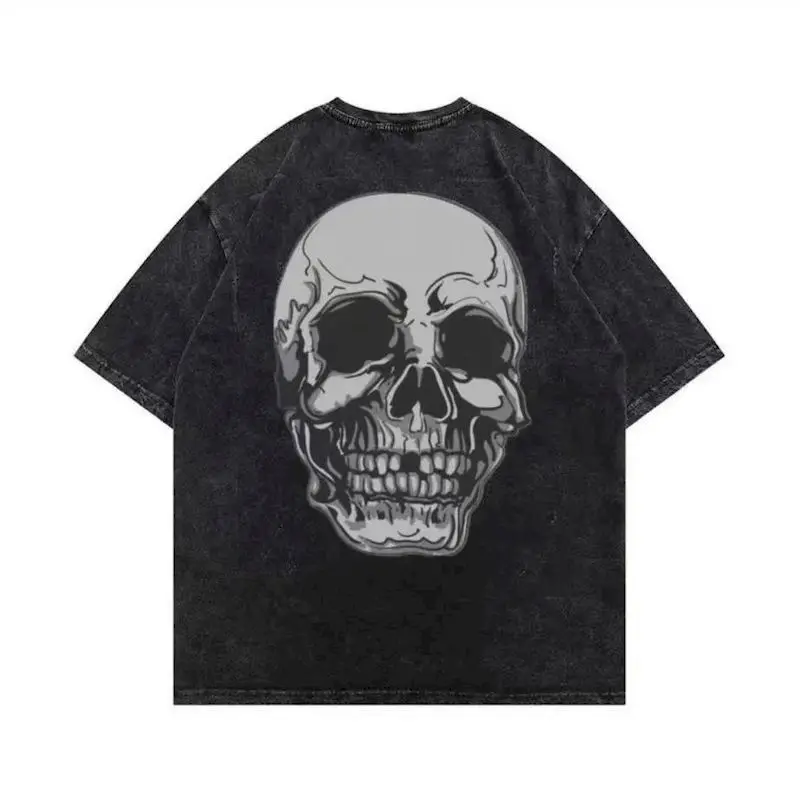 

Футболки оверсайз в темном стиле для женщин и мужчин с принтом черепа, уличный дизайн, с коротким рукавом, свободные топы, тренд Ins