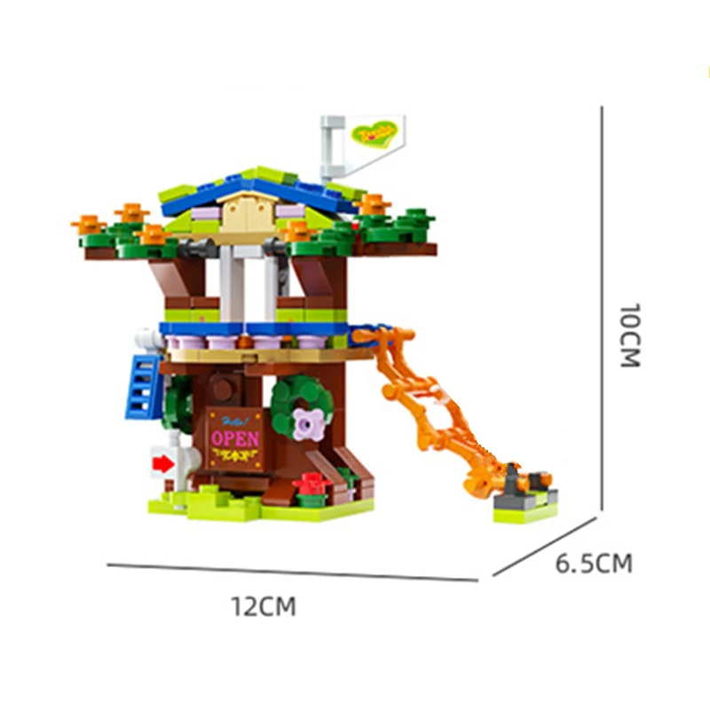 트리 하우스 트리하우스 여아 캐슬 룸 클라이밍 슬라이드, 클래식 모델 빌딩 블록 세트, 벽돌 장난감 도시, 6 인 1, 신제품