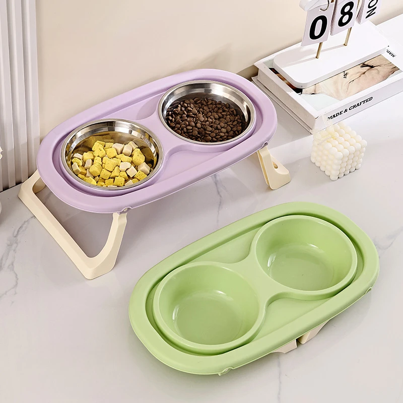 

elevated Pet Cat Bowl Feeder Cat Food Bowl With Water Fountain Double Bowl Drinking Raised Stand Dish Bowls For Cats