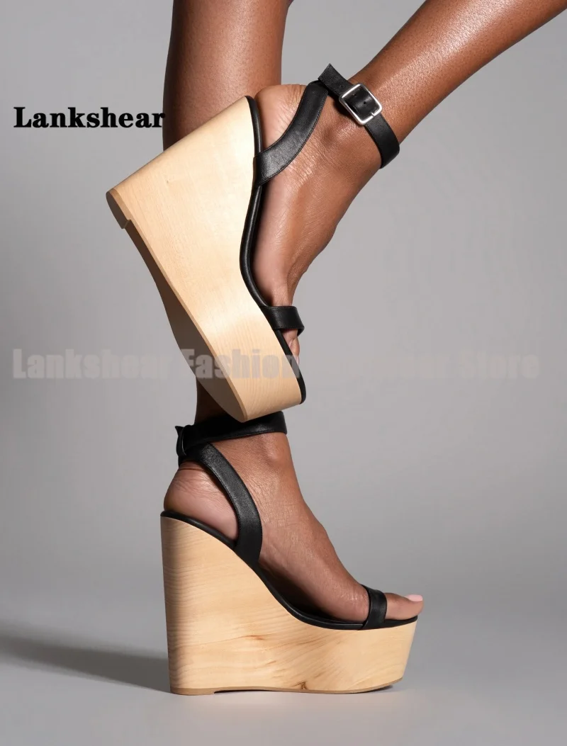 

Wooden Wedge Heels Sandals Open Toe Women Shoes Summer Round Toe Party Luxury Dress High Heels Sandalias De Mujer Verano