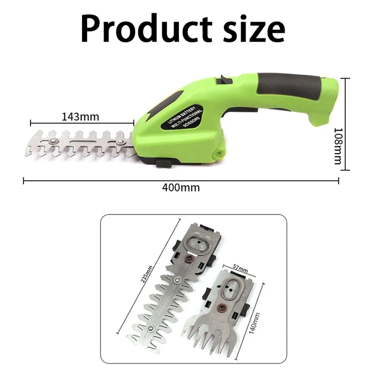 Cortacésped inalámbrico recargable, cortasetos eléctrico 2 en 1, cortador de setos de mano, 3,6 V