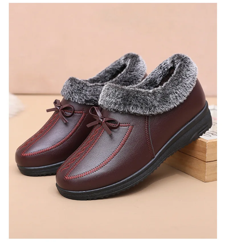 Zapatos de invierno para mujer con suela suave y cómoda, forrados de forro polar cálido, planos y antideslizantes, de algodón para señoras de mediana edad y mayores.