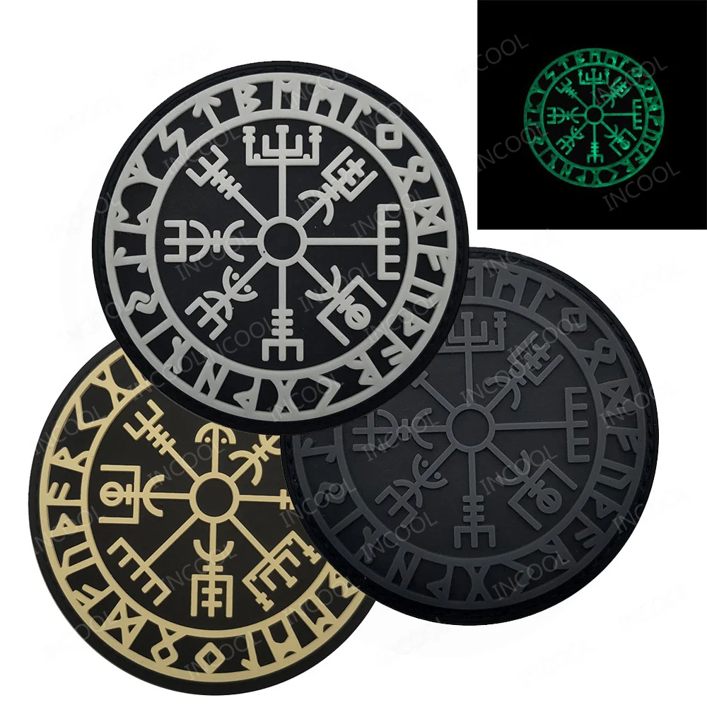 Viking Compass Reflective Patches Northern Europe Glow In Dark PVC Norse Rune Appliqued Patch For Clothing Backpack