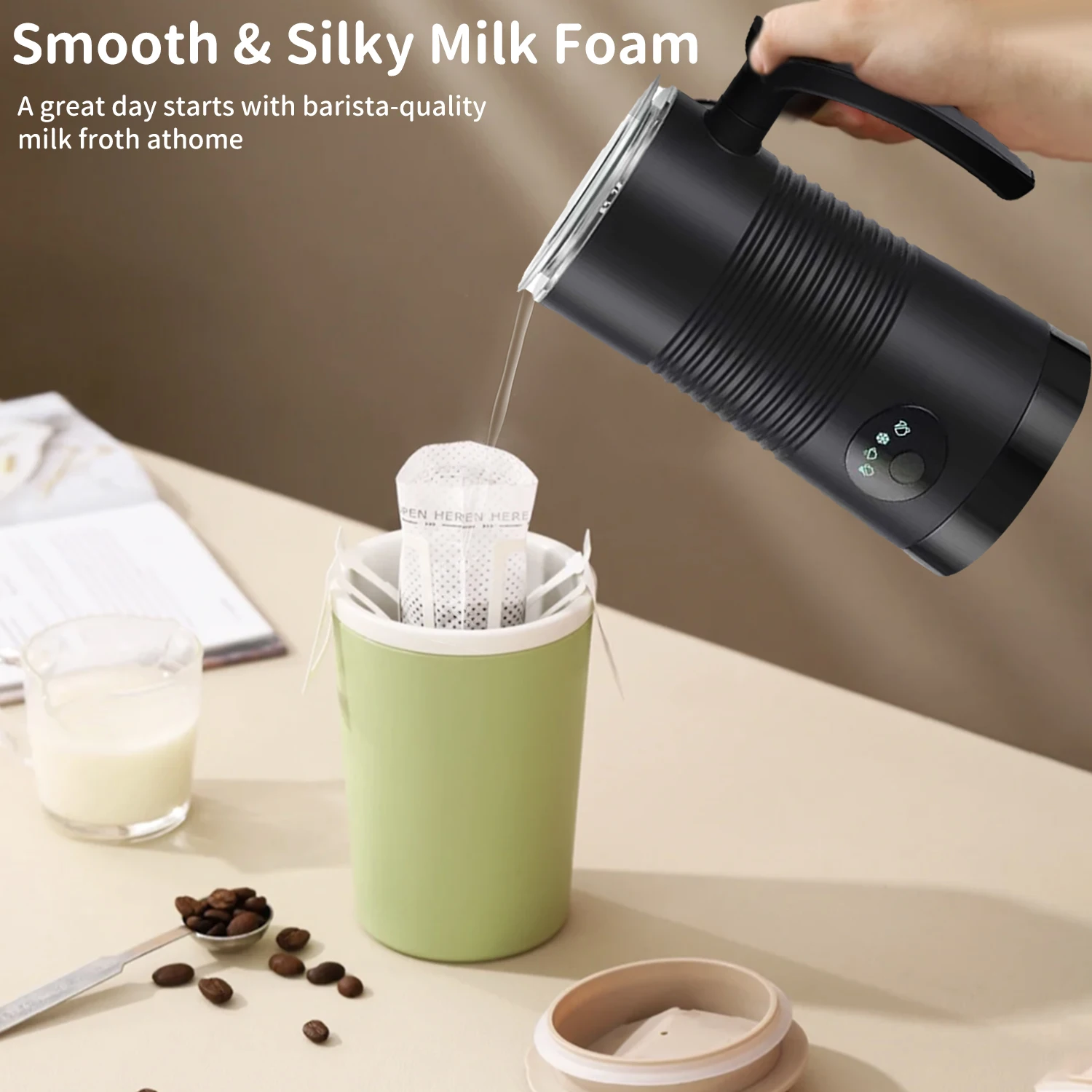 Electric Milk Frother Automatic Coffee Foam Maker 4 in 1 Hot and Cold Blender Milk Heating Cup Kitchen Whisk Tool Home Appliance