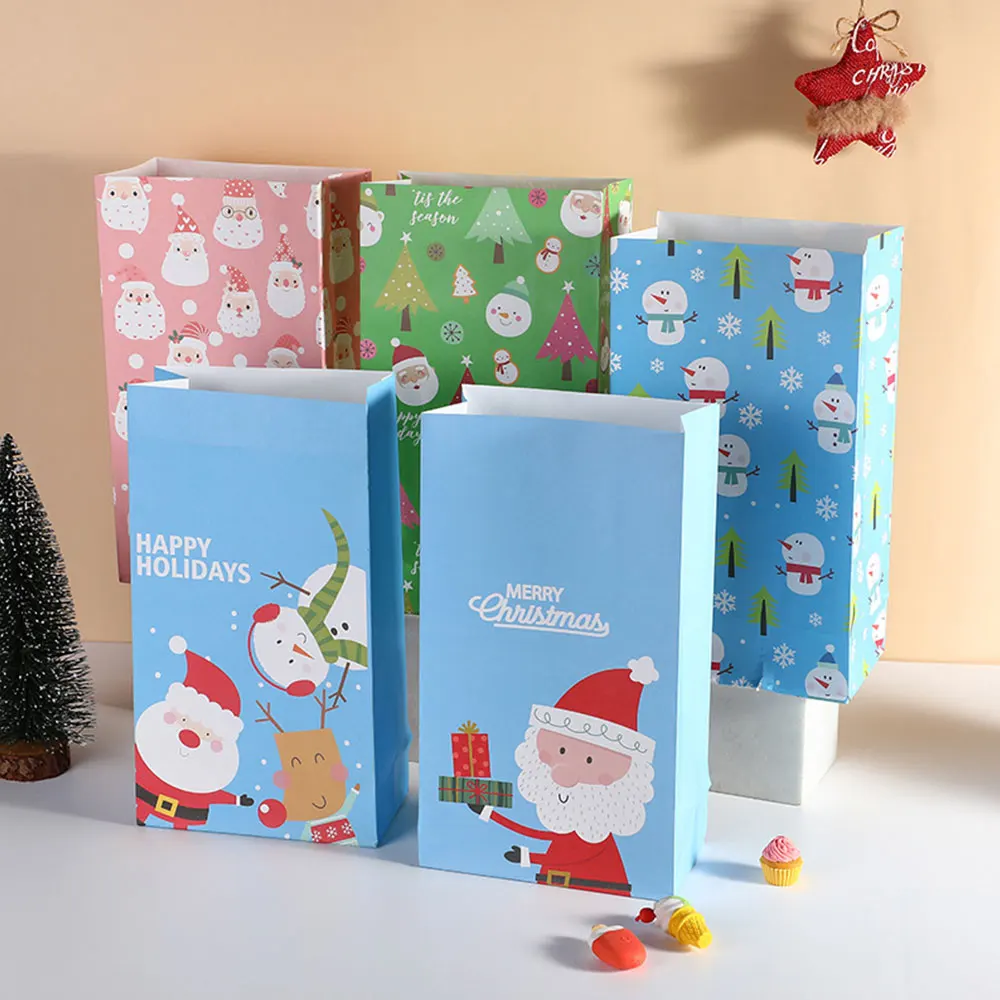 5/10/15PCS Christmas Kraft Paper Bag Carton Snowman/Santa Claus Gifts Bags for Christmas Party Decoration Gift Packaging Supply