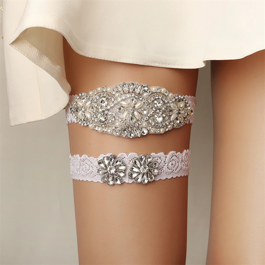 Efily Rhinestone Wedding Garter Belt Bride Accessories for Women Crystal Bridal Lace Garter Leg Ring Loop Party Bridesmaid Gift