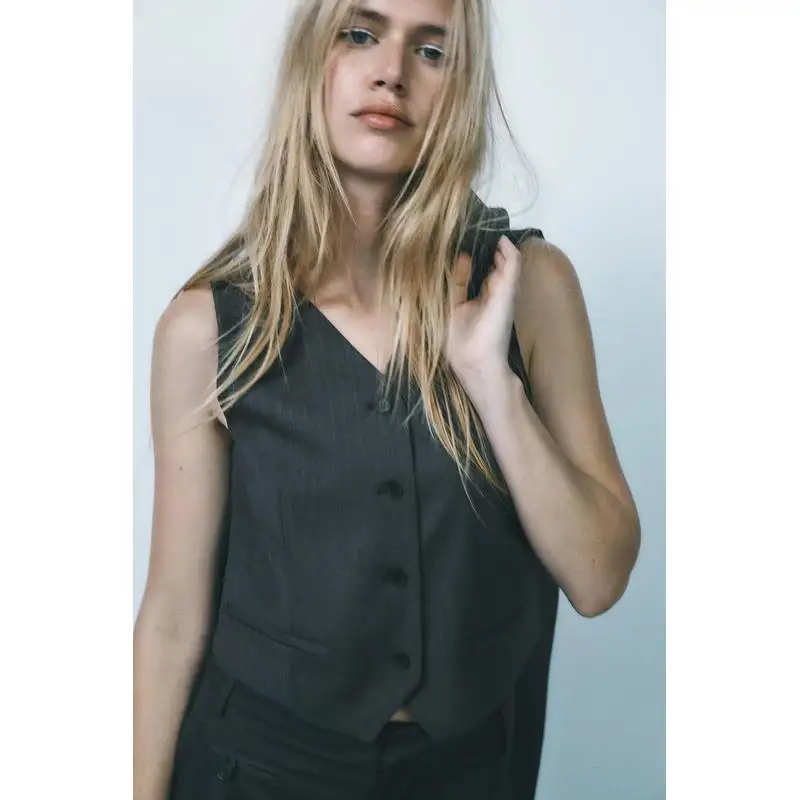 

Z Women's Slim Stripe Suit Vest High Waist Wide Leg Pleated Pants Faion Set 2024 Autumn Long Pants Overhead Wear