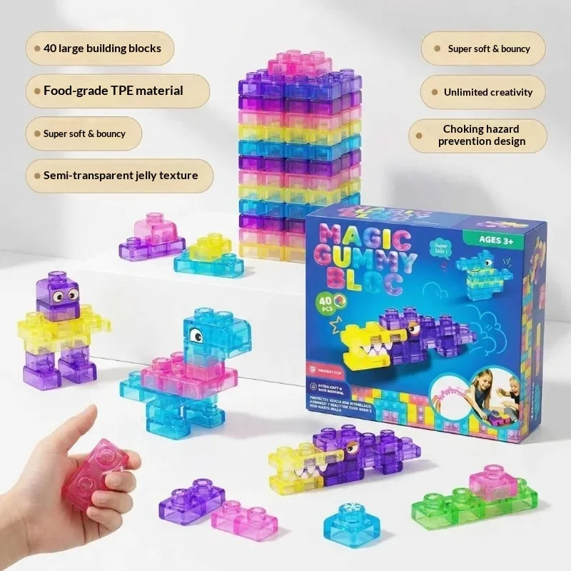 

New Squishy Jelly Building Blocks Soft Stretchy Sensory Blind Box Toys For Teen Perfect For Party Playroom Table Decor Toys Gift