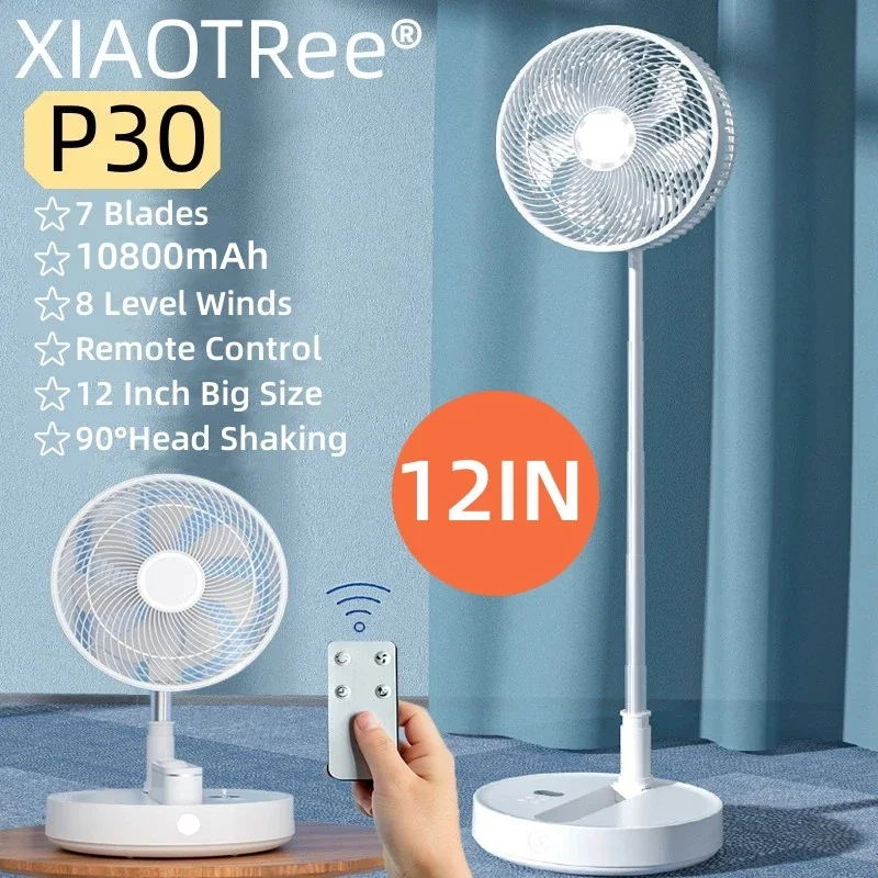 P30/P10 10800mAh USB Folding Portable Fan 12/8 Inch Cooling Wireless Air Conditioner Table Floor Telescopic Fan for Camping Fan