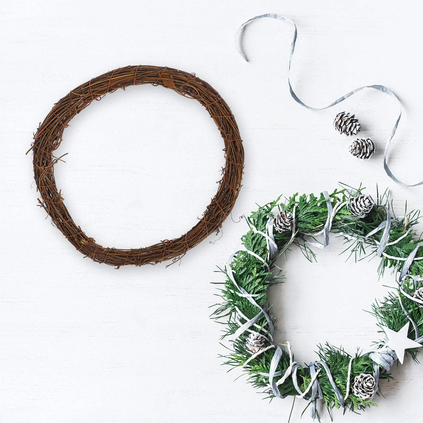 

Natural Rattan Wreath Garland Decor Decorative Wreath Frame Branch Craft DIY Twig Vine Hoop Frame Christmas Holiday