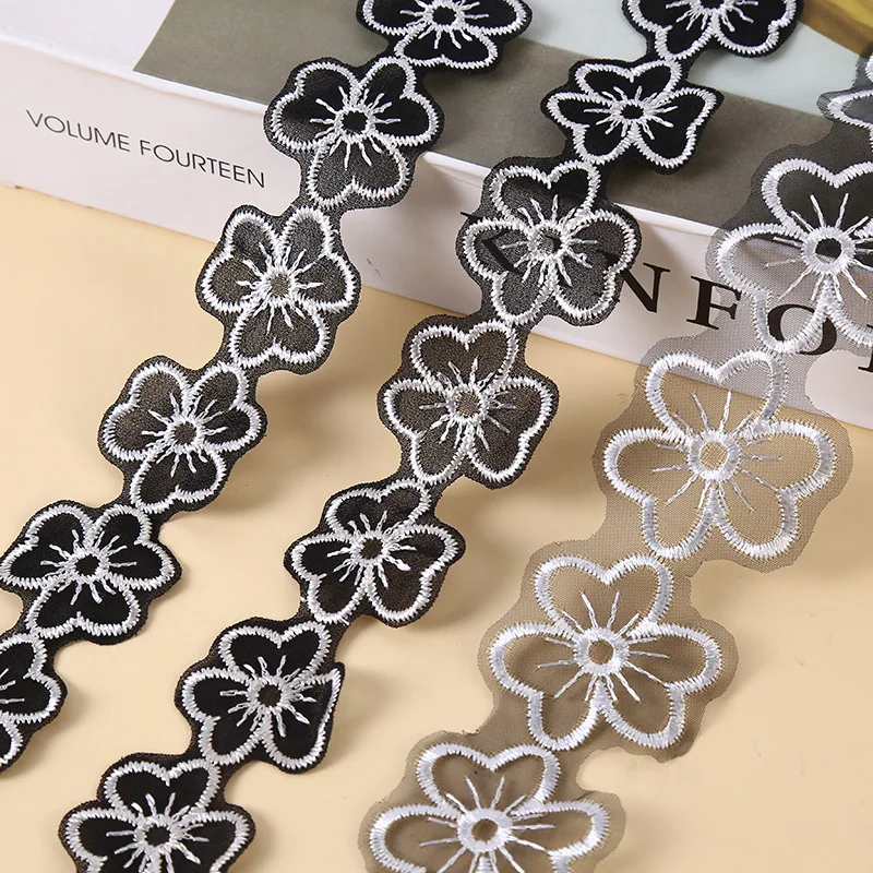 

40Yards Flower Lace Trim Applique 3cm Black Petal Ribbon Embroidered Fabric Sew Craft DIY Handmade Cloth