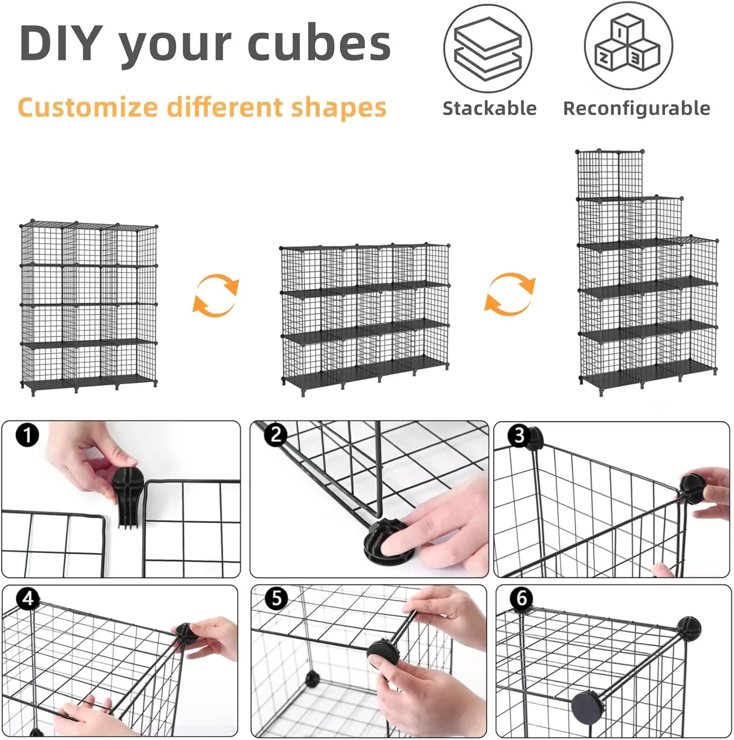 Wire Cube Storage Organizer, Closet Organizers and Storage, Metal 12 Cube Storage Shelves Bookshelf, Portable Closet Clothes