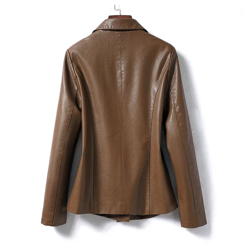 سترات نسائية من جلد الغنم ، ياقة طية صدر ، بصف واحد ، سيدات مكتب ، سترة قصيرة غير رسمية ضيقة ، موضة جديدة ،