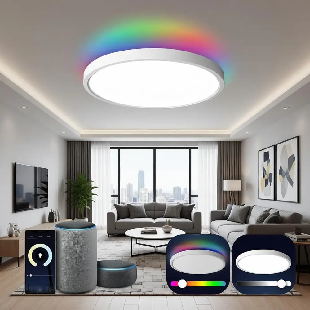 

Ceiling Light Mount LED Compatible with Alexa, Dimmable Low Profile Ambient Light Fixture for Bedroom Living Room Hallway Kitche