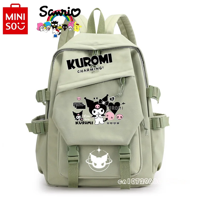 Miniso Kuromi ransel nilon wanita, ransel kapasitas besar kasual kartun untuk murid laki-laki