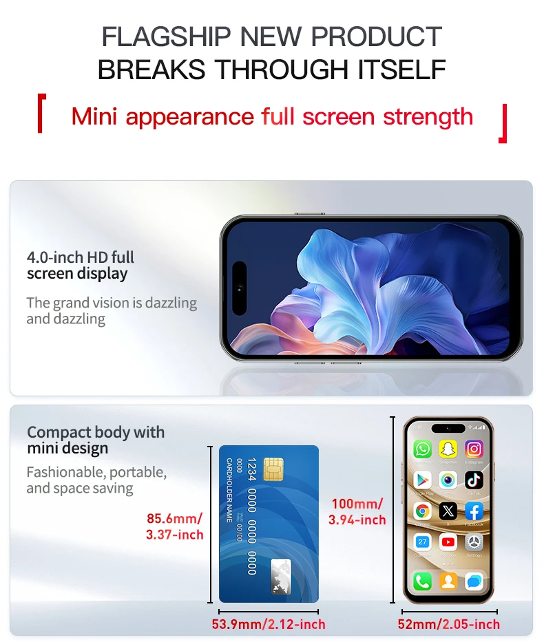 ONEMYTH M17 Pro Mini Smartphone Quad Core 2000mAh LTE 4G Dual SIM Type-C Android 12.0 Mobile CellPhone Face Unlock