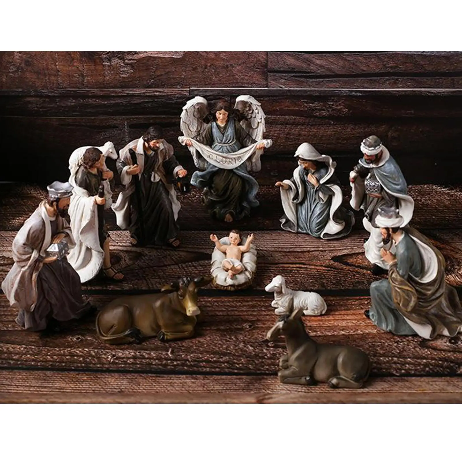 12x Hand-Painted Nativity Figures Nativity Set Christmas Figurine Kids Toys Gift