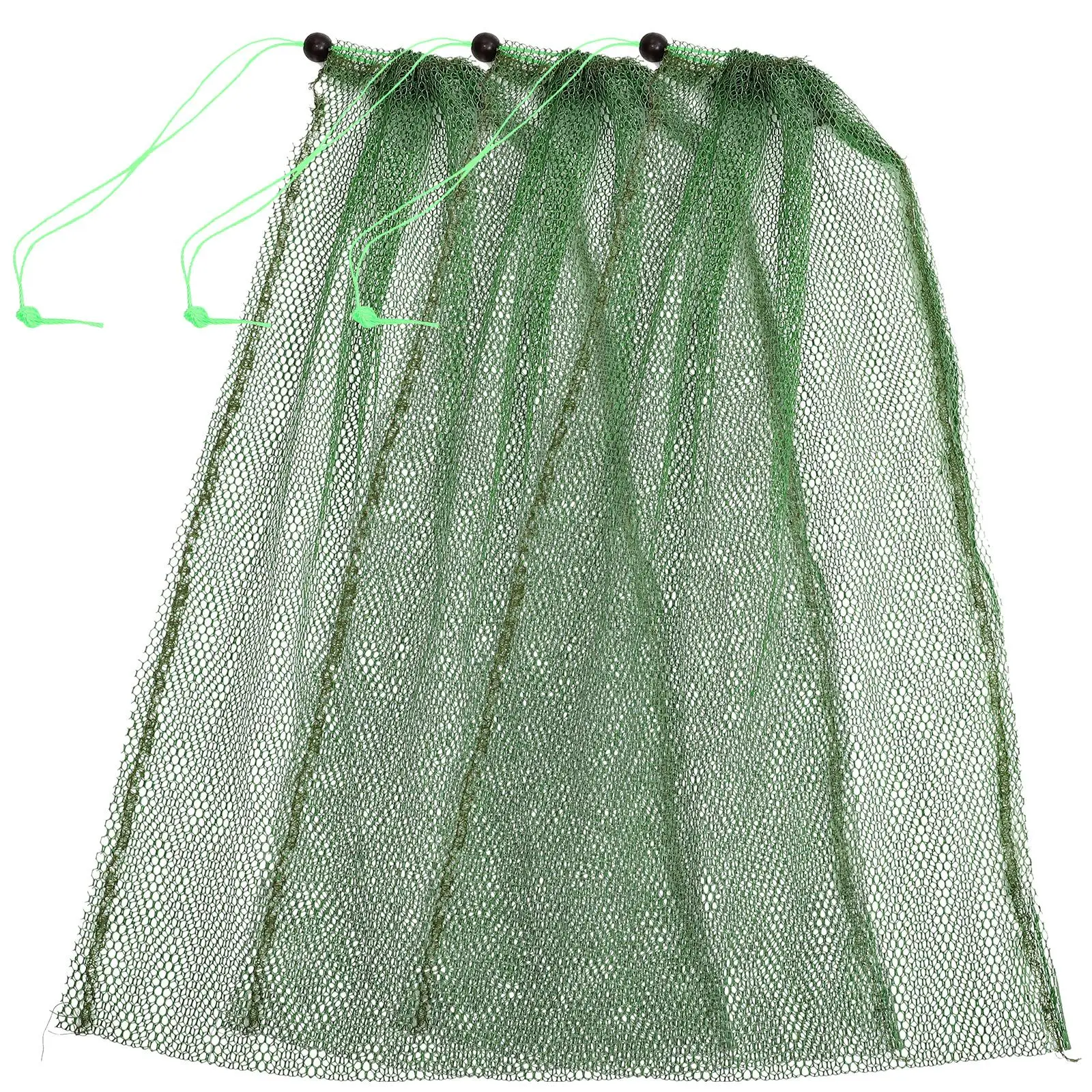 3 Pcs Coated Cloth Fish Net Bags Lightweight Foldable Quick Drying Mesh Bag for Fishing Tools Storage Supplies Container