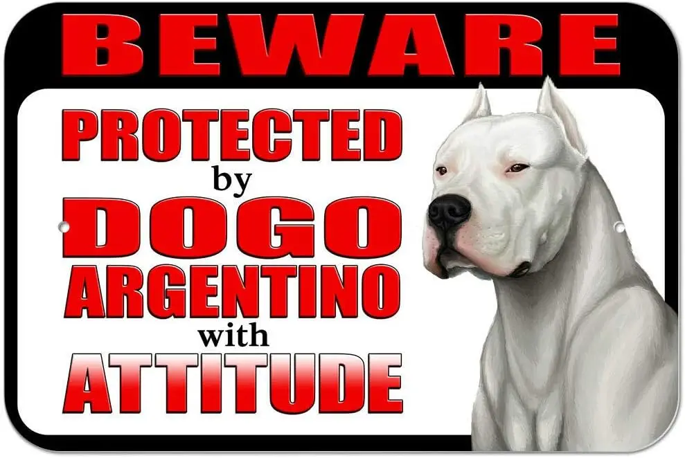 Metal Sign Beware Protected by Dogo Argentino with Attitude 12