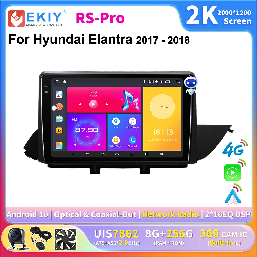 

EKIY 2K Screen CarPlay Radio For Hyundai Elantra 2017-2018 Android Auto 4G Car Multimedia Player Stereo GPS Navigation Ai Voice