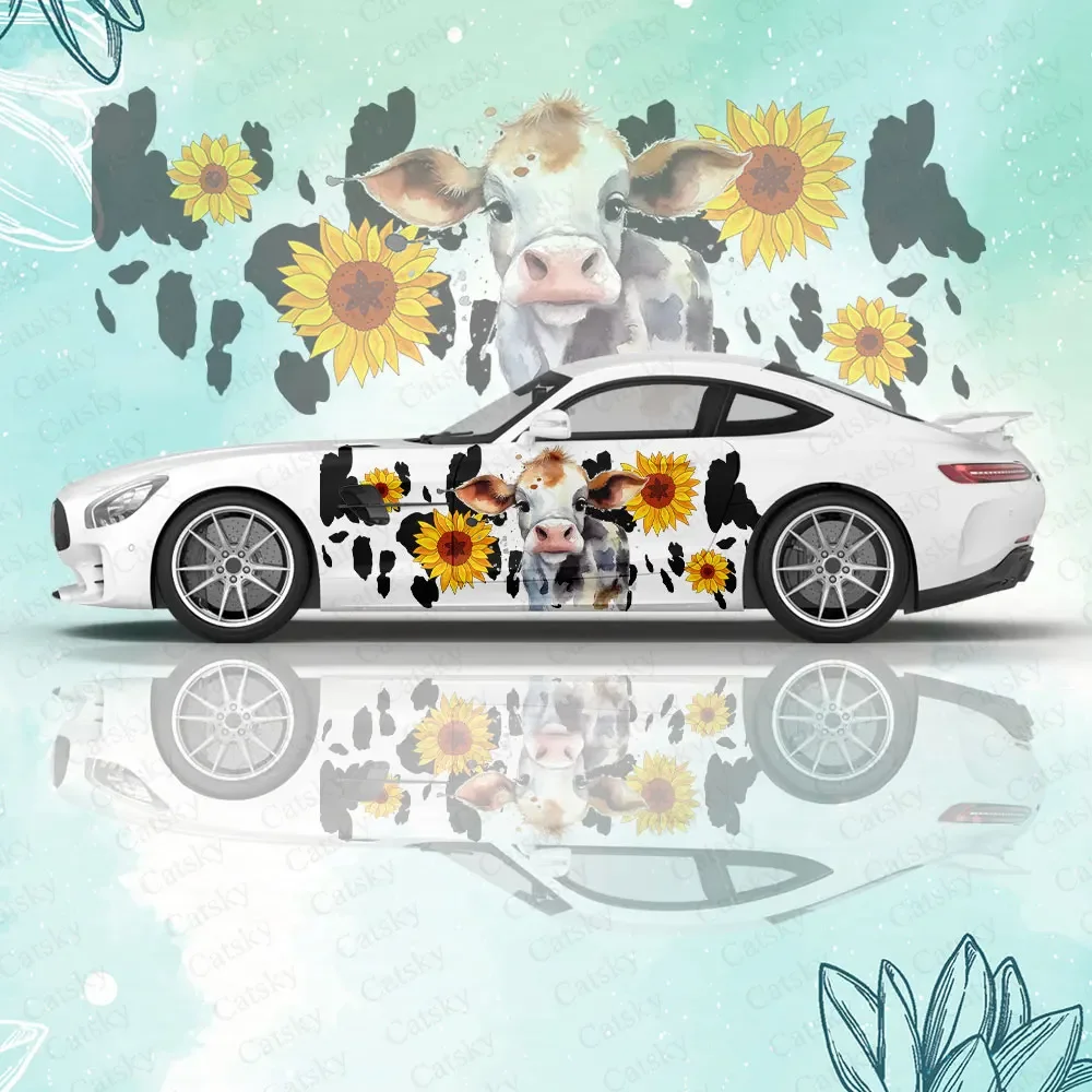 

Custom Sunflower Cow Print Car Sticker Decal Hood Door Body Vinyl Sticker Graphic Wrap New Car Sticker Decoration Accessories