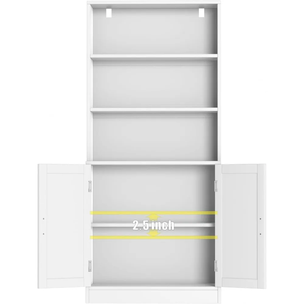 Большой 5-уровневый деревянный книжный шкаф с дверцами и шкафом для гостиной, офиса, библиотечной витрины