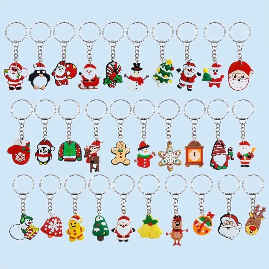 1/5/10/20/50/100pcs Christmas Keychain Set for Christmas Party Favors, Featuring Christmas Tree, Santa Claus, Christmas Outfits,