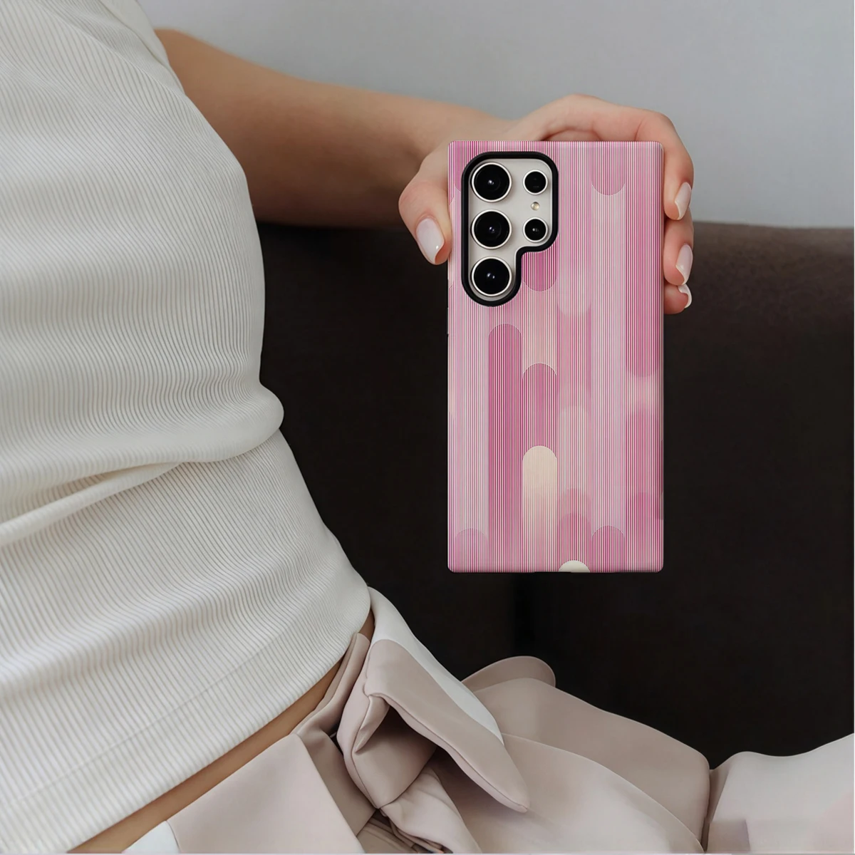 Pink Capsule Stripes Phone Case For Samsung Galaxy S26 S25 Ultra S24 S23 Plus Hard Shock‑Absorption 2-in-1Protective Cover
