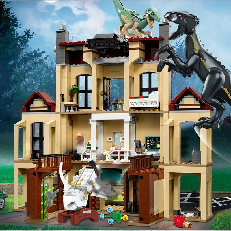 Jurassiced World Series Dinosaur  Park Tyrannical Dragon Attacks The Manor Creative Building Blocks Model Toy Children\'s Gifts