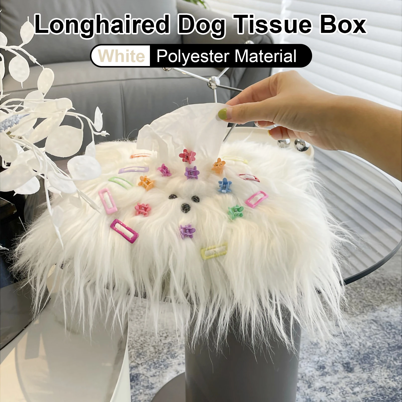 Cute Long Haired Puppy Tissue Box Car Home Kawaii Plush Tissue Boxes Tissue Storage Case Container Desktop Paper Organizer New