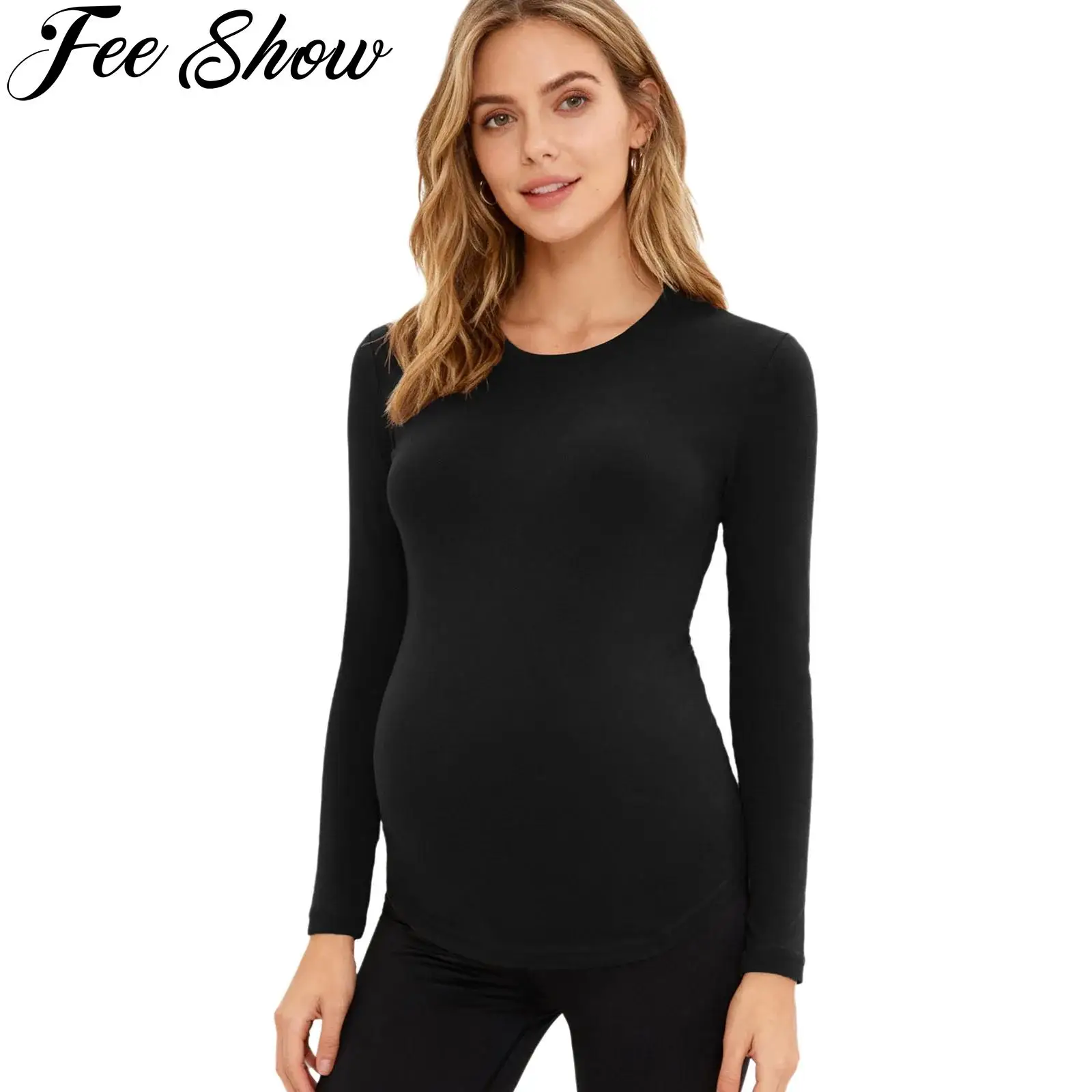 

Maternity Shirts Tops Solid Round Neck Long Sleeve Casual T-shirt Tees Spring Autumn Pregnancy Women Clothes Homewear Loungewear