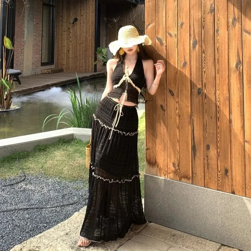 Roupas femininas longas maxi roupas recém chegados ocasião formal roupas de verão 2025 co ord tendência y2k feminino duas peças saia conjunto