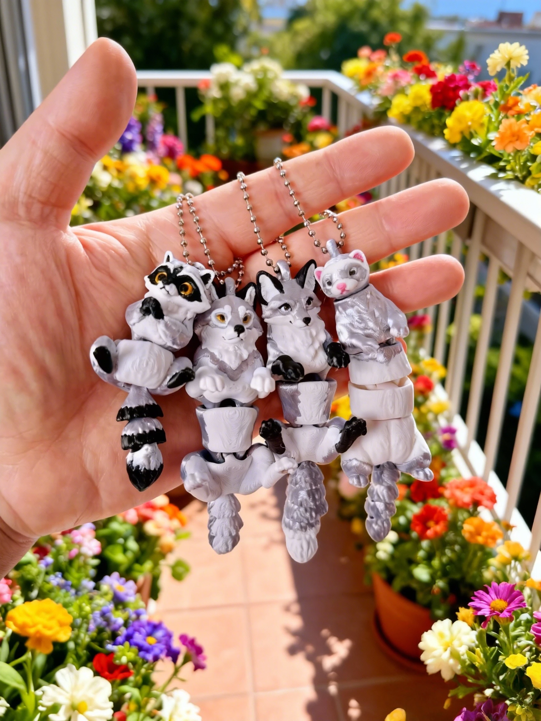 2/4 Pieces - 3D Printed Articulated Silver-Colored Raccoon, Fox, Wolf, Ferret Animal Ornaments, Christmas Birthday Wedding Keychain Gifts, Indoor and Outdoor Hanging Decorations, Car Interior Hangings view 2