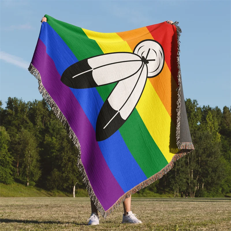 

Aertemisi Two Spirit Flag Pride LGBT Rainbow Jacquard Fringed Woven Throw Blanket