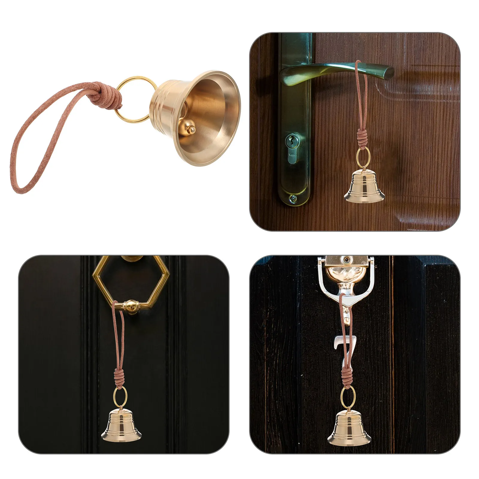 2Pcs Door Knob Hanging Bells Vintage Brass Jingle Bell Rope Traditional Doorbell Chimes Garden Gate Farmhouse Decor